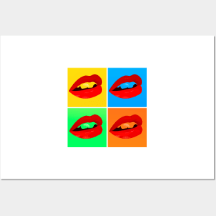 Pop lips. Pop art style mouths. Andy Warhol. Grid of four mouths pop art style. Posters and Art